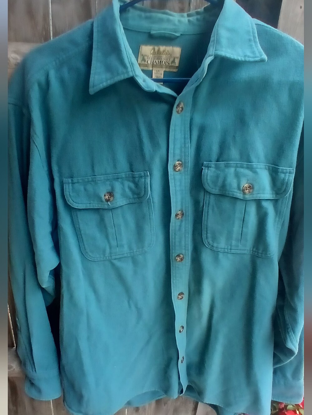 Vintage Men's Cabela's Deerskin Soft Large Chamois Button Down Teal Shirt.